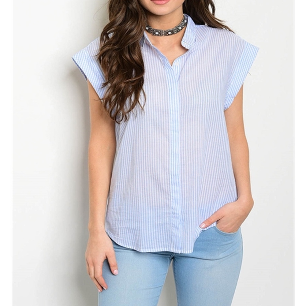 Light Blue and White Button Down Top
